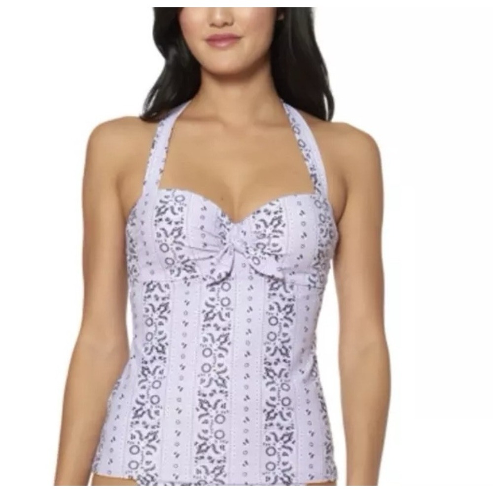 Jessica Simpson NWT Bandana Print Babydoll Tie Tankini Size XL Swim Top Lavender